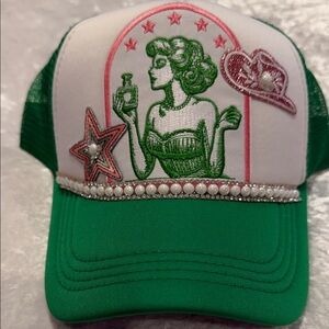 Elegant Green and White Embroidered Women's Hat